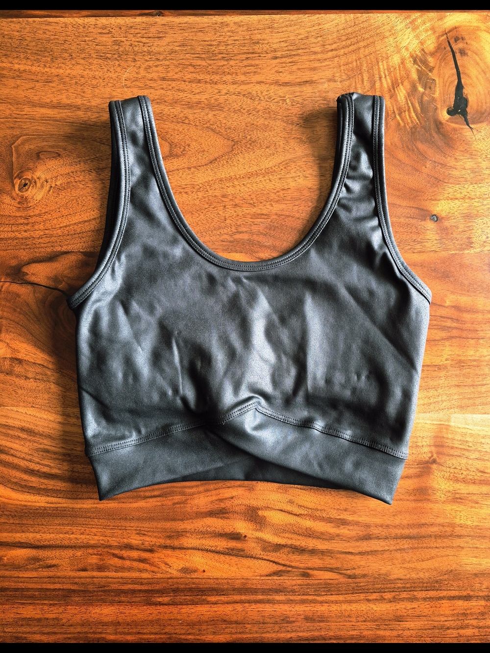 Strut This- Black Faux Leather Activewear Crop Top & High-Waist Leggings Set - Picture 3 of 5